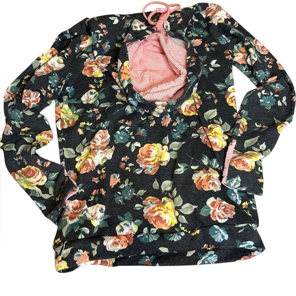 Floral Hoodie w/pockets. Ampersand Avenue W’s Med. reversible fabric - Picture 6 of 10